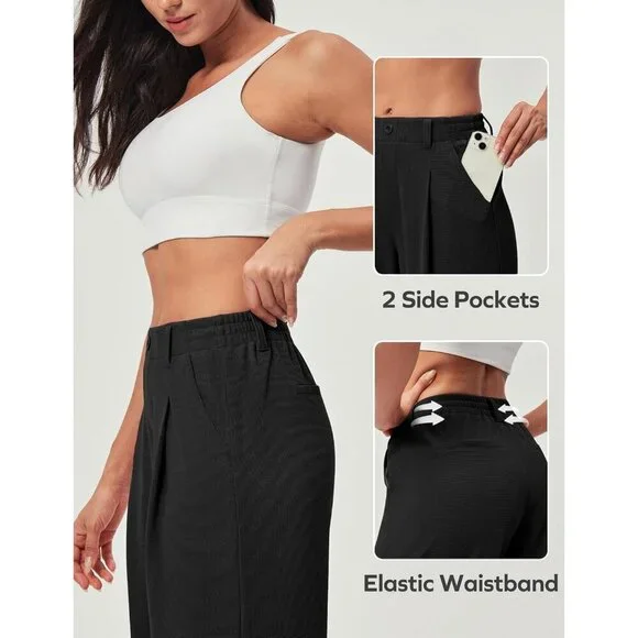 Wide Leg Pants Woman Stretchy Work Dress Pants Women Pull on Business Casual Sla - Picture 3 of 5